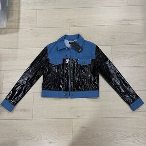 Hudson Black/Blue Patent Leather Denim Jacket